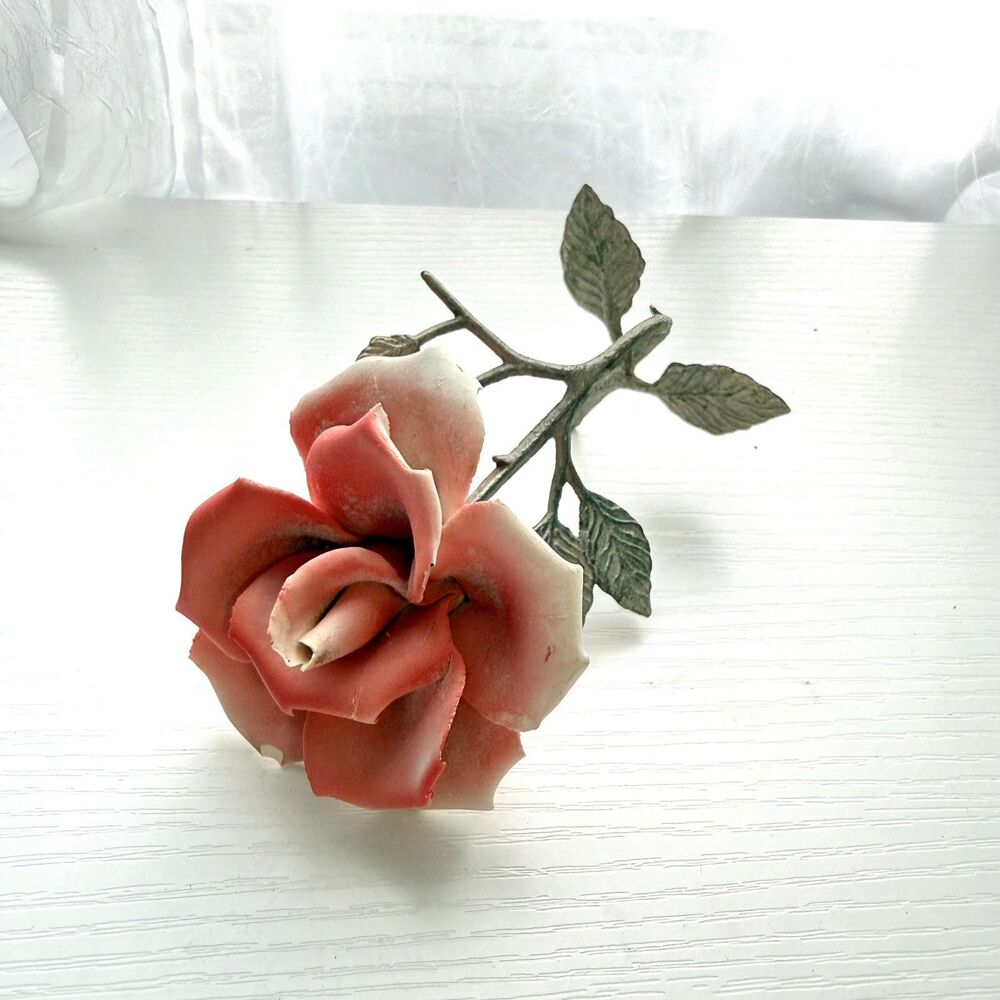 Vintage, Capodimonte Porcelain And Brass Rose, long version, M5